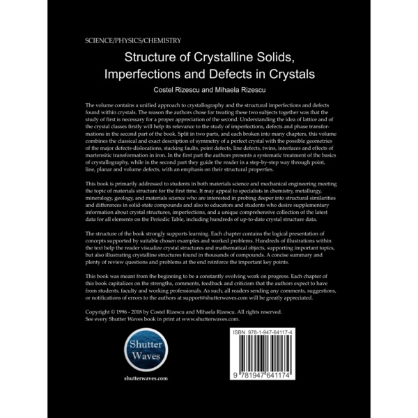 Structure of Crystalline Solids, Imperfections and Defects in Crystals - Back Cover Amazon